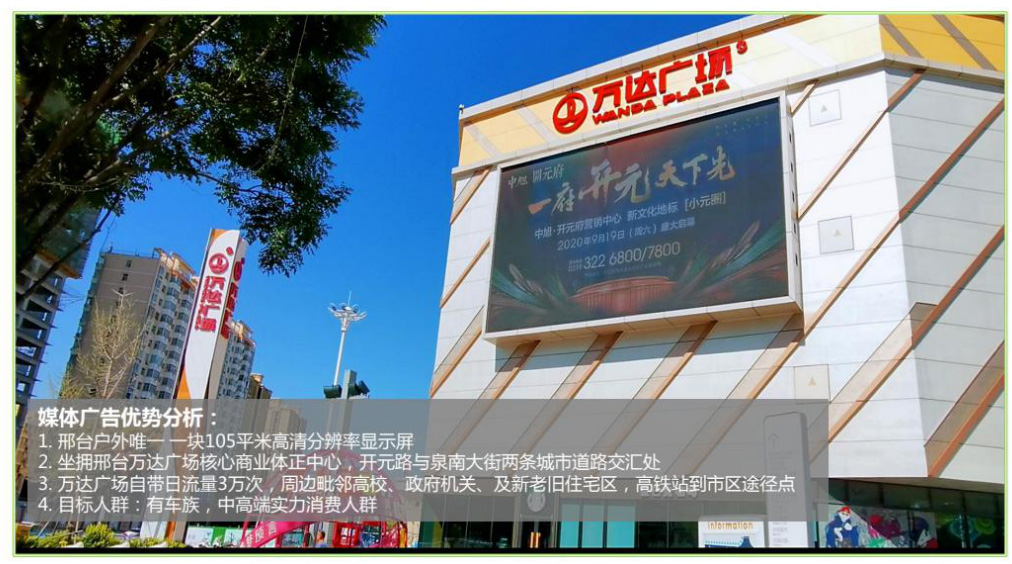 邢臺萬達(dá)廣場LED大屏廣告的價格是多少？